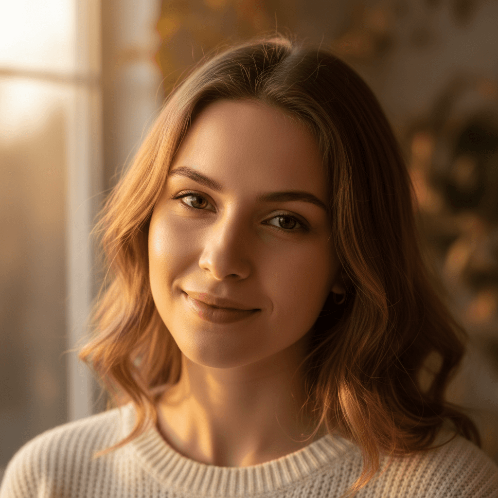 Calm young woman with warm light