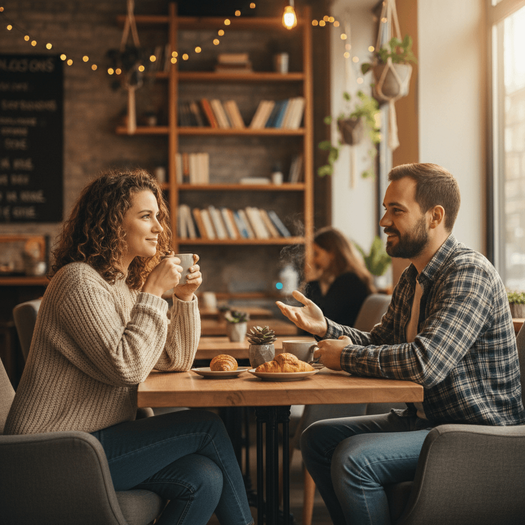 Warm conversation at cafe