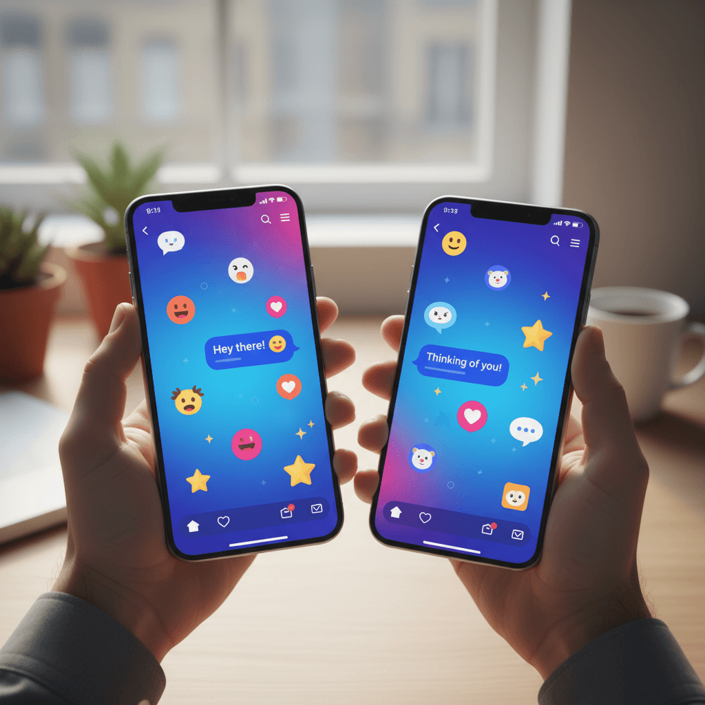 smartphone screen with warm chat interface