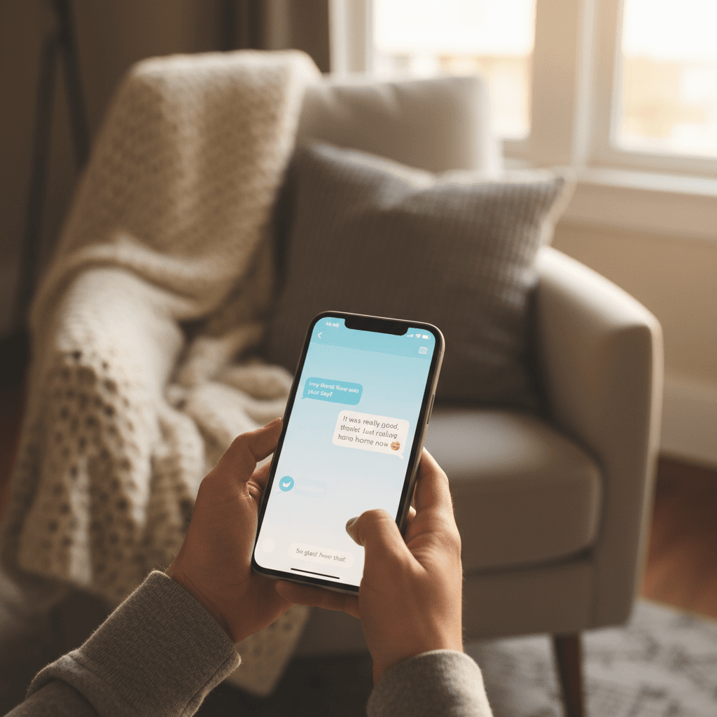 Phone screen with warm conversation